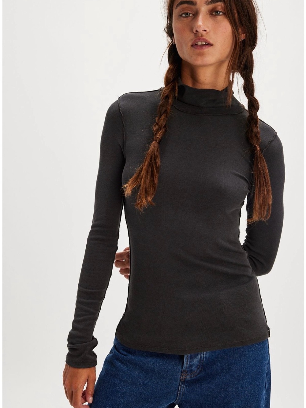 We The Free Green Mock Neck Long-Sleeve Top